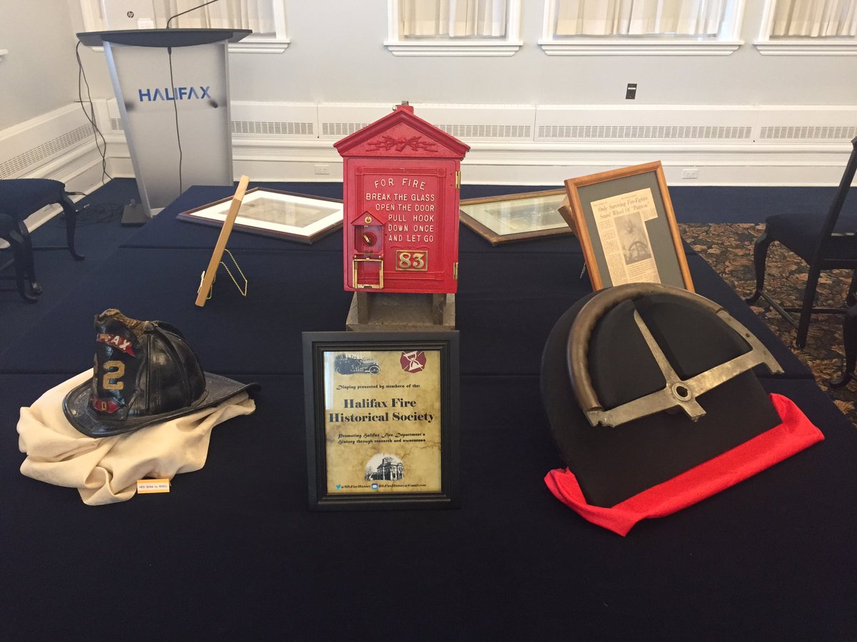 Fyrman162's tweet photo. Check out #HFXFireHistory @DoorsOpenHFX displayed at City Hall for #HfxEx1917. Lots to explore, come say Hi! #HfxExplosion #History https://t.co/jcxz3f5kWj