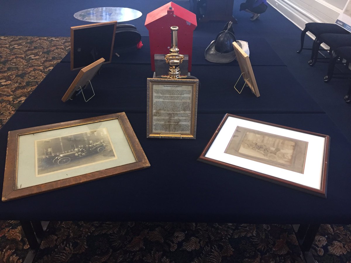 Fyrman162's tweet photo. Check out #HFXFireHistory @DoorsOpenHFX displayed at City Hall for #HfxEx1917. Lots to explore, come say Hi! #HfxExplosion #History https://t.co/jcxz3f5kWj