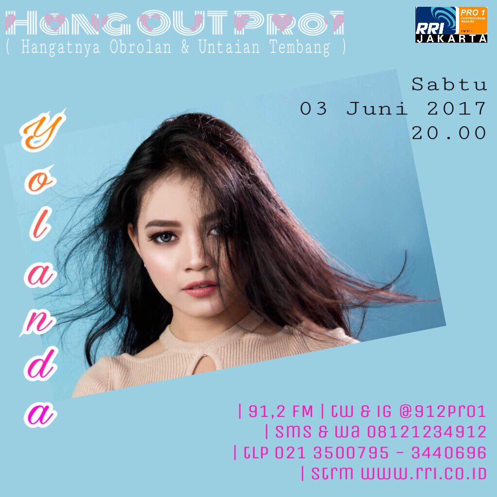 RRIPro1Jakarta's tweet photo. #HangoutPro1 akan ngobrol tentang #PelangiDiHatiku @YolanD_Official Sabtu,03Juni2017  Jam 8 mlm ini https://t.co/ygZaaMjnxv