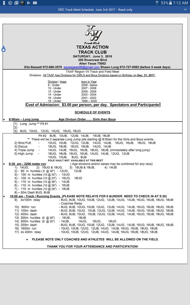 mcktrackattack's tweet image. Today's Texas Action meet at Allen High will start at 10:00.  Unfortunately the field events have been cancelled.