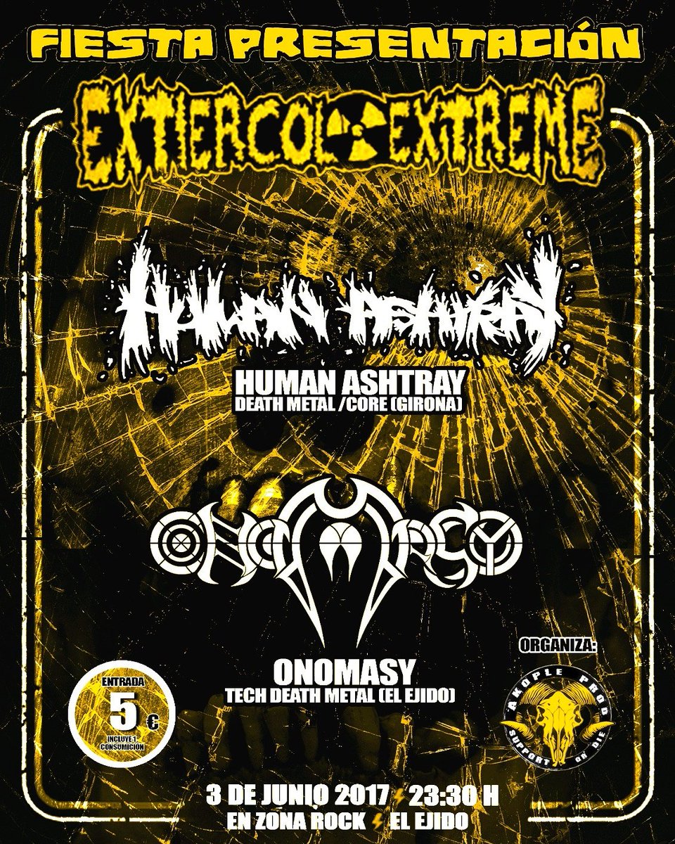CONCIERTAZO esta noche sábado día 3 en #ElEjido junto con <a href="/HumanAshtraybnd/">HUMAN ASHTRAY</a> !!! Va a ser BRUTAL #Onomasy #HumanAshtray #TechDeath