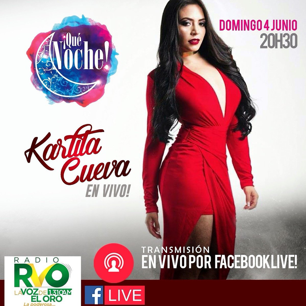 cesarpradojr's tweet photo. Este domingo 4 de junio 20h30 en QUÉ NOCHE canta en vivo 
@Karlita_Cueva 
Transmisión Facebook live https://t.co/cCd2QWTgg6 https://t.co/YjYEGIsNsT