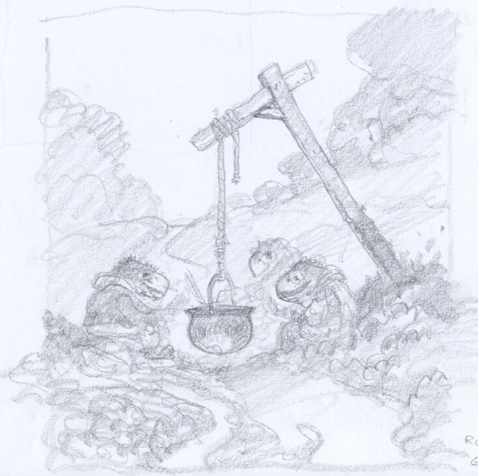 A bit more sketchbook - Raven Witch Birds with gallows and cauldron - gonna paint this one as soon as I get 2 free days in a row. 