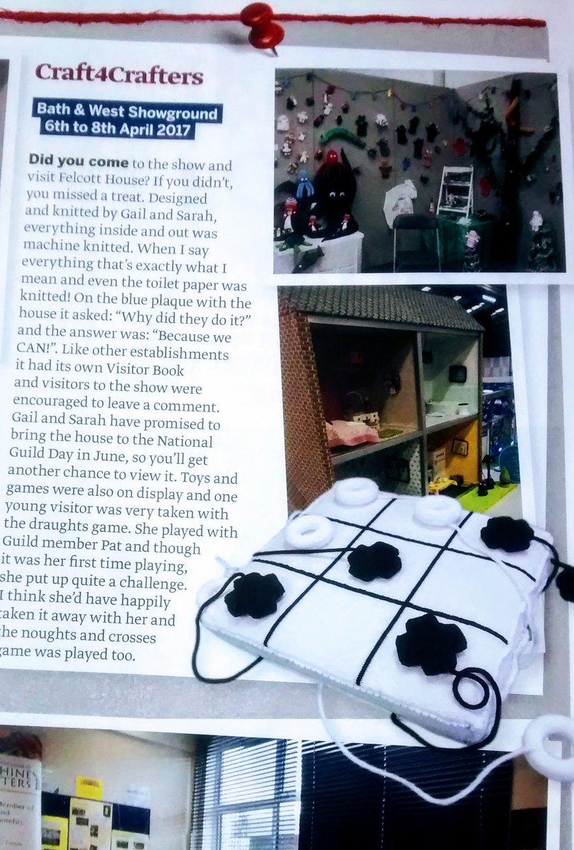 Tim__Ambrose's tweet photo. My Mum's hit the big time (again): front page of the guild of #MachineKnitters Newsletter with her knitted noughts &amp; crosses game. #proud https://t.co/sb3eCrE6fV