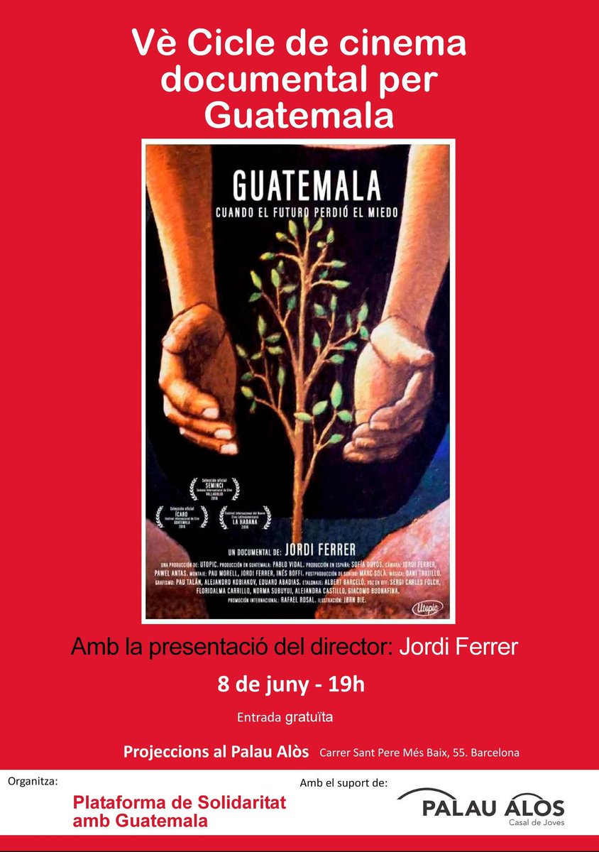 pguate_bcn's tweet photo. Durant la primera meitat de juny celebrem el V Cicle de Cine Documental de Guatemala al @palau_alos: 1, 8 i 14 de juny a les 19 h. https://t.co/CPWihaBeSs