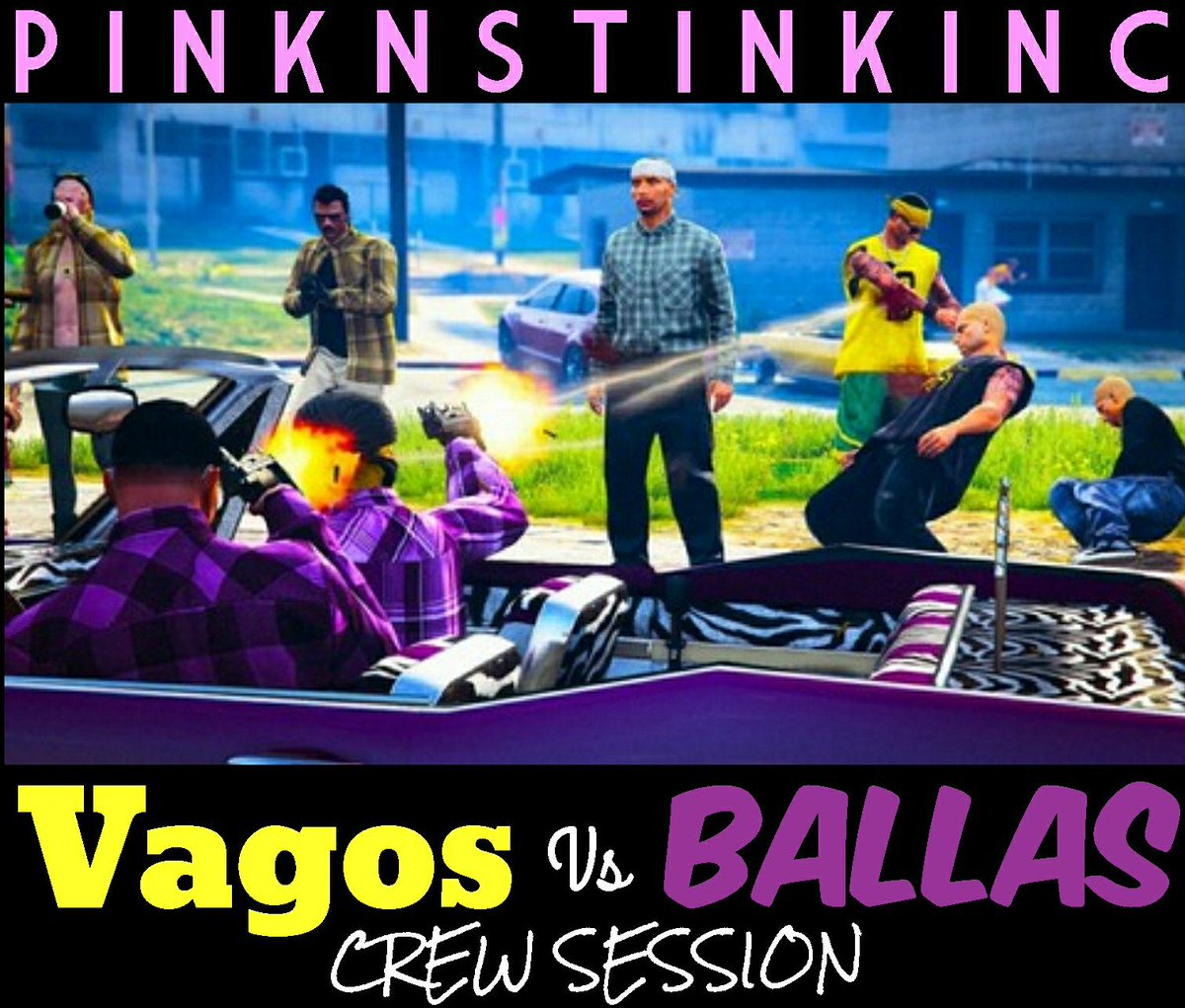 PinkNStinkINC's tweet photo. Sunday 7am AEST PKDY Vagos vs Ballas crew session

Poster by @_booskaa_

#GTAOnline #GTA #GTAV #GTA5 #PS4 #RockstarGames #GTAMeet https://t.co/E1jMwrdeDb