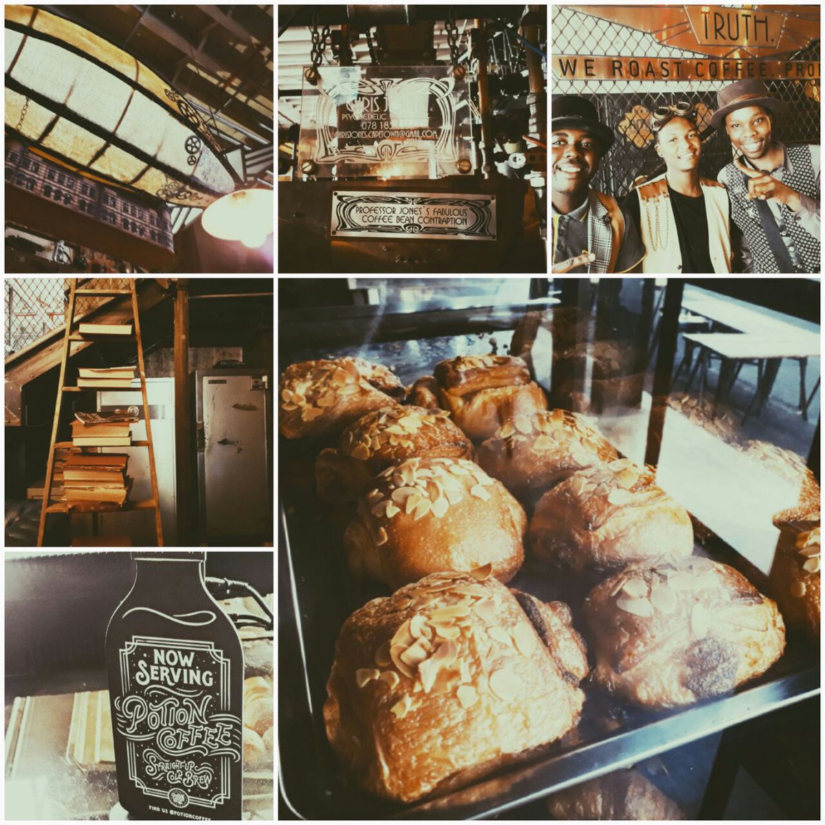 realtorgirlcpt's tweet image. Awesome staff at the award-winning steampunk-themed @TRUTHcoffee #steampunk #cafe #artisanroasters #capetown #RSA #saturdaymorning #coffee