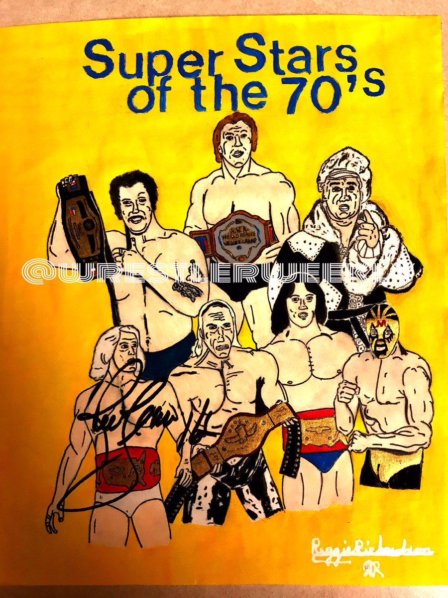 wrestlerweekly's tweet photo. WRESTLER WEEKLY PRESENTS #wwShowOffSaturday ORIGINAL ARTWORK from back in the day by Reggie SIGNED BY #FLAIR MAG SIGNED BY #SUPERSTARGRAHAM https://t.co/6XTCXki0Ob