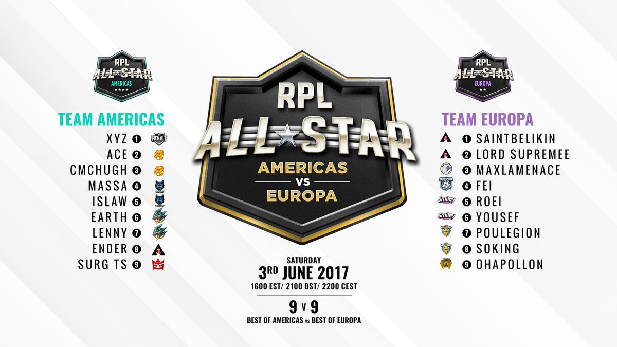 Americas vs Europa All-Star game is 6 hours from now!
📺
🇬🇧 twitch.tv/coltonw83
🇬🇧 bit.ly/2qLAH7i
🇪🇸 youtube.com/charlynighter