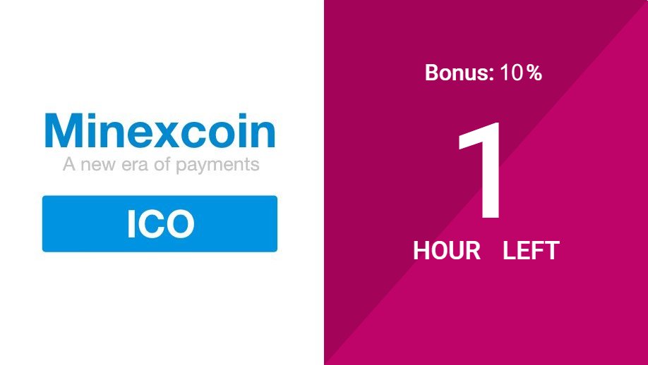 minexcoin's tweet photo. 1 hour left to get 10% bonus participating in Minexcoin ICO!
Investments are escrowed.

Join: https://t.co/P8aKGt5IRD https://t.co/zco1R5VHxA