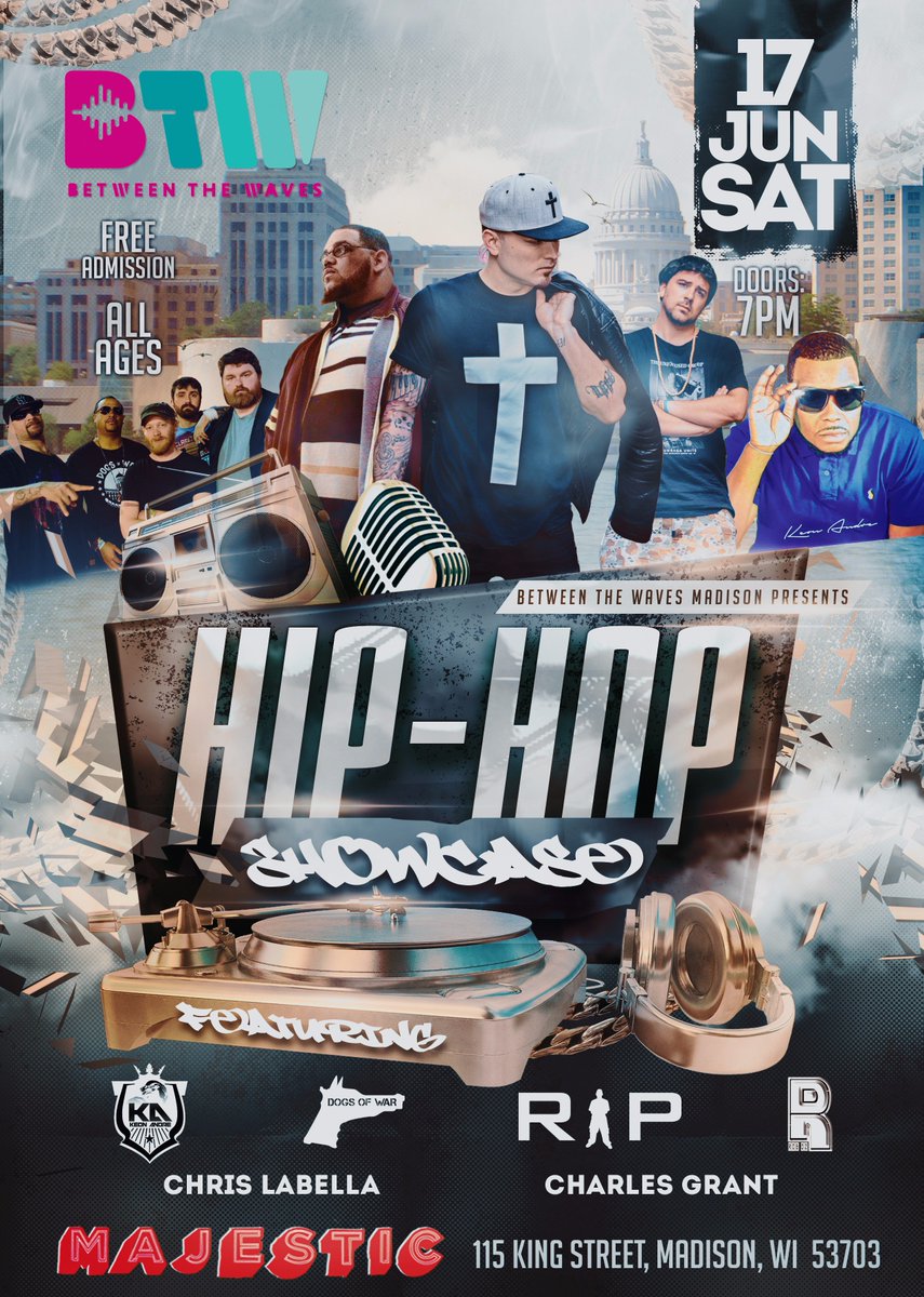 WhoisRip's tweet photo. @BTWMadison2017 @MajesticMadison Free Show 6/17
▸ @dogsofwarmusic
▸ @Iamrobdz
▸ @whoisrip
▸ @ChrisLaBella608
▸ @keonandre
▸ @charlesgrant608 https://t.co/iZl7dNEhzJ