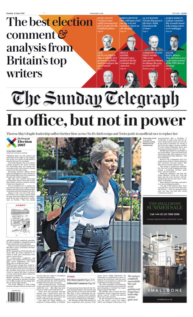 MsHelicat's tweet photo. SUNDAY TELEGRAPH: In office, but not in power #tomorrowspaperstoday #bbcpapers https://t.co/lxXtJP8zXo