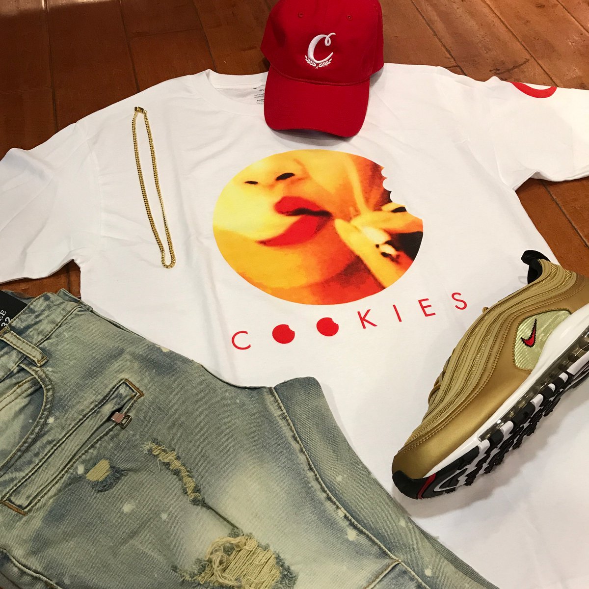 HiddenHype's tweet photo. New #Cookies🍪 fit in store and online to go with the new Crysp Denim! Also in store the Gold Air Max 97👀 #HiddenHypeBoutique #IllestThreads https://t.co/L4Zr1f4JLe