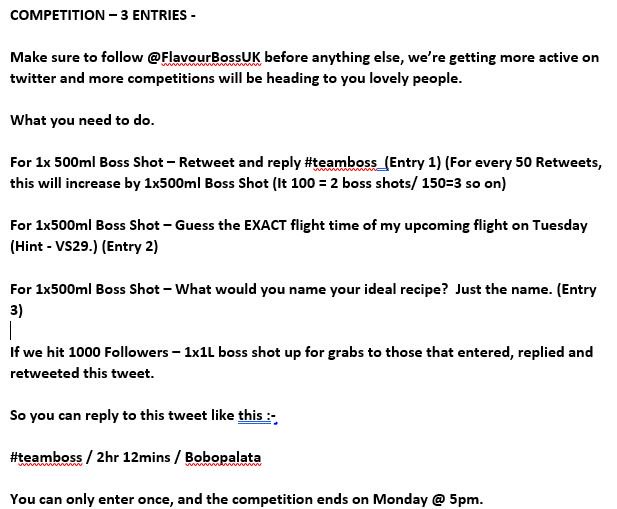 Read the photo carefully! 4 chances to win!  Get spreading this like wildfire!  More RT the more Boss Shots!!! #teamboss (Ends 12/06/2017)