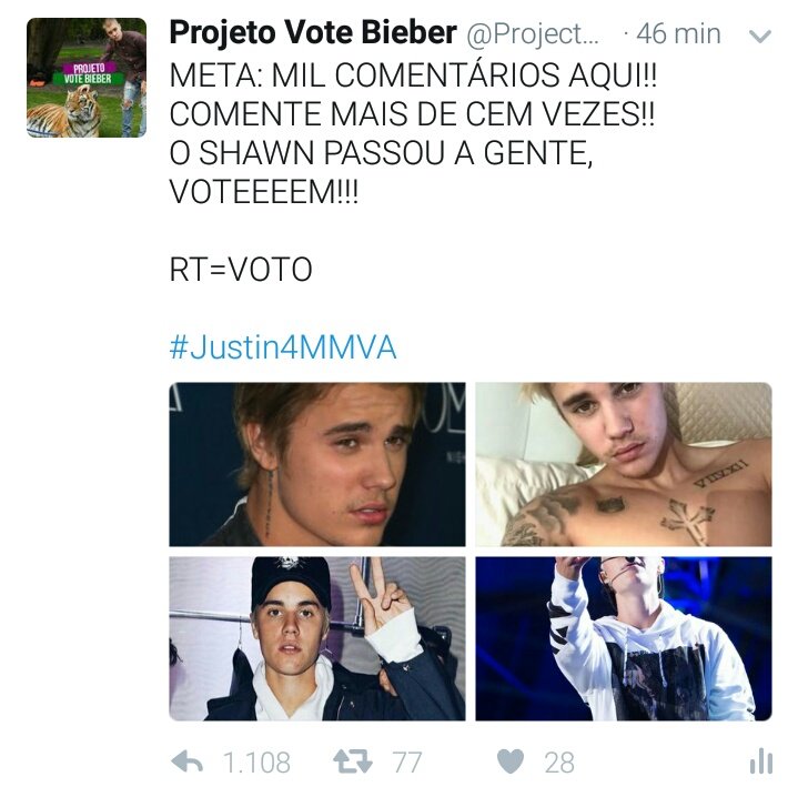 ProjectVoteJus's tweet image. UNIDOS SOMOS MAIS FORTES!! TEMOS QUE CONTINUAR ASSIM , NÃO PODEMOS PERDER ESSE PRÊMIO , O BOLINHO MERECE ELE!!

RT=VOTO

#Justin4MMVA