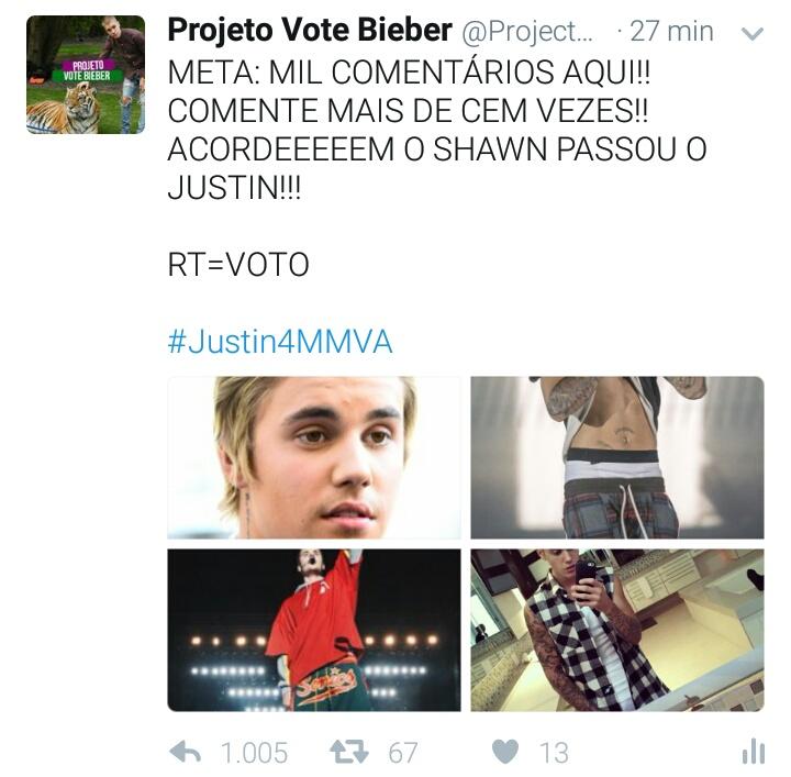 ProjectVoteJus's tweet image. UNIDOS SOMOS MAIS FORTES!! TEMOS QUE CONTINUAR ASSIM , NÃO PODEMOS PERDER ESSE PRÊMIO , O BOLINHO MERECE ELE!!

RT=VOTO

#Justin4MMVA