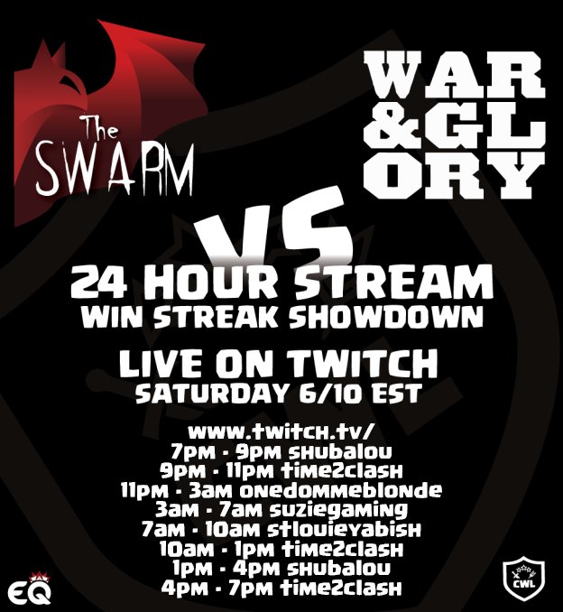 CWL INVITE, can The Swarm finish the season undefeated? or will War &amp; Glory break the streak.  24 hour War of the Week action.