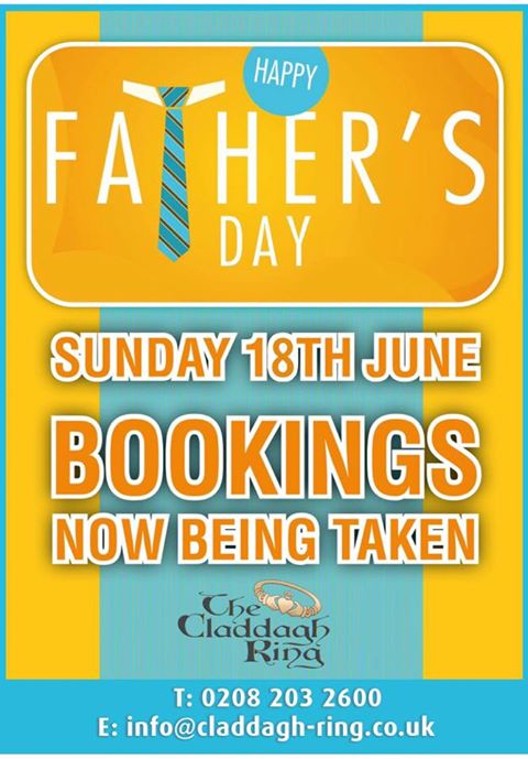 We are now taking booking's for Father's Day. Time to treat all those special daddy's out there. To make a reservation call 0208 203 2600.