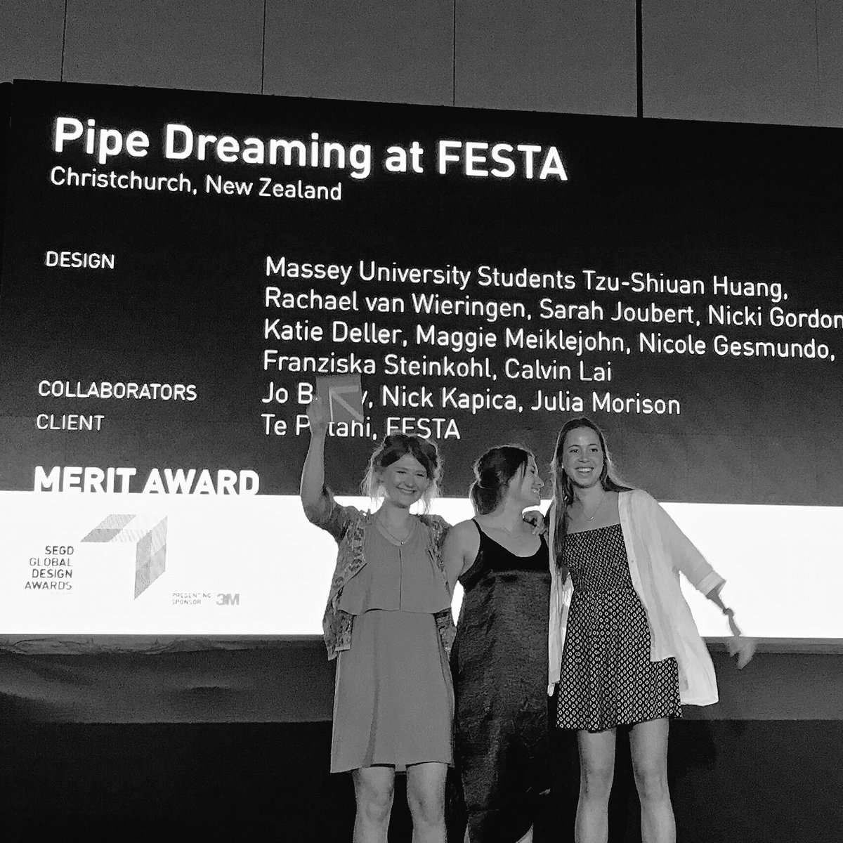 thomaslebas's tweet photo. Well done to @cocamassey #pipedreaming team of students, picking up a @SEGD award in Miami tonight for their @FESTA_CHCH proj! #SEGDconf https://t.co/0bD4SyQ7jK