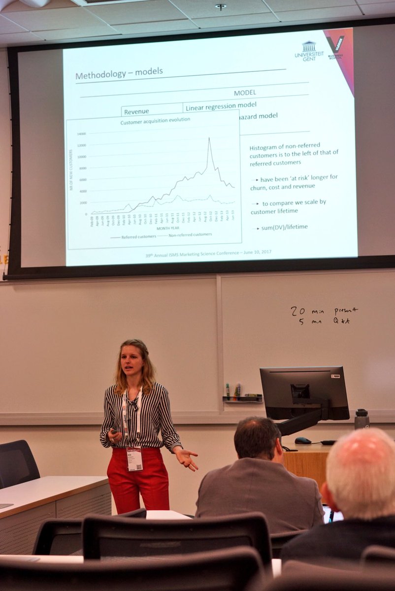 dirkvandenpoel's tweet photo. Iris Roelens (@ResearchUGent + @Vlerick) presents her research w/ Chr. Van den Bulte (@Wharton) on customer referrals at #MKTGScienceUSC2017 https://t.co/oEOI3gGVqY
