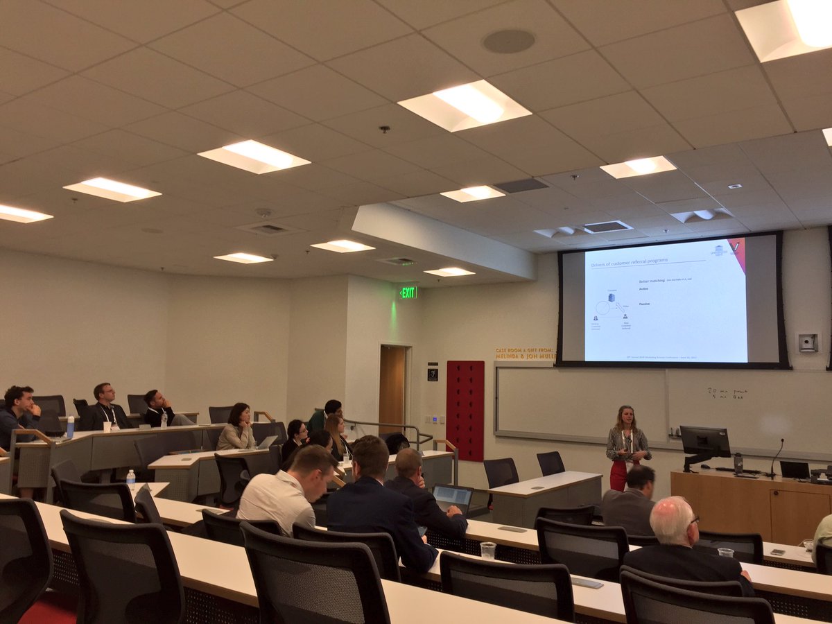 dirkvandenpoel's tweet photo. Iris Roelens (@ResearchUGent + @Vlerick) presents her research w/ Chr. Van den Bulte (@Wharton) on customer referrals at #MKTGScienceUSC2017 https://t.co/oEOI3gGVqY