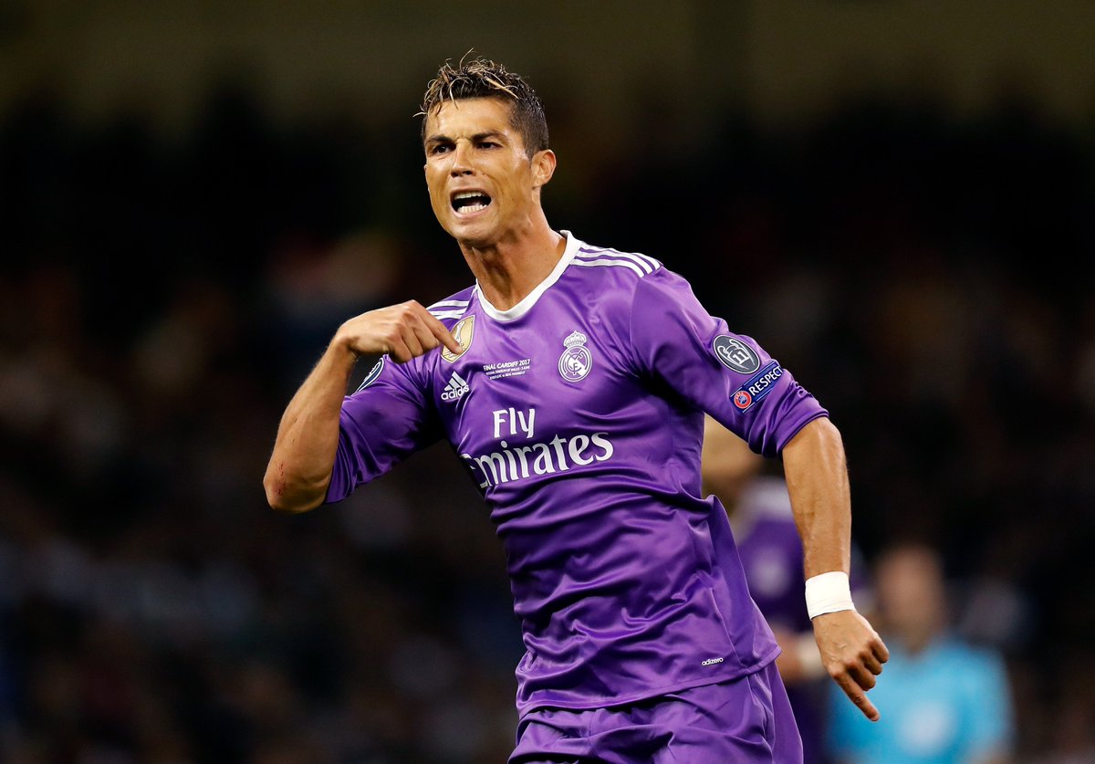 .<a href="/Cristiano/">Cristiano Ronaldo</a> becomes the first player to score in 3 #UCLfinal matches.