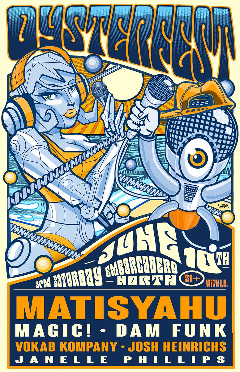 Saturday June 10th @ Embarcadero N Oysterfest San Diego:  <a href="/Matisyahu/">Matisyahu</a> <a href="/ournameisMAGIC/">MAGIC!</a> <a href="/DaMFunK/">FunK</a> <a href="/VokabKompanY/">Vokab Kompany</a> <a href="/JoshHeinrichs_/">Josh Heinrichs</a> <a href="/lioness_janelle/">Janelle Phillips</a>