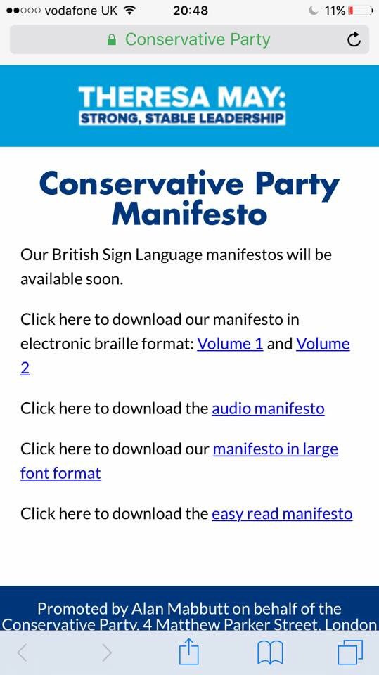 MsLoloJ's tweet photo. Dear @Conservatives - what's happened to your #BSL manifestos? Your website keeps changing but no sign of them. 5 days to go! #MyBSLQuestion https://t.co/FVI6Wi7JvI