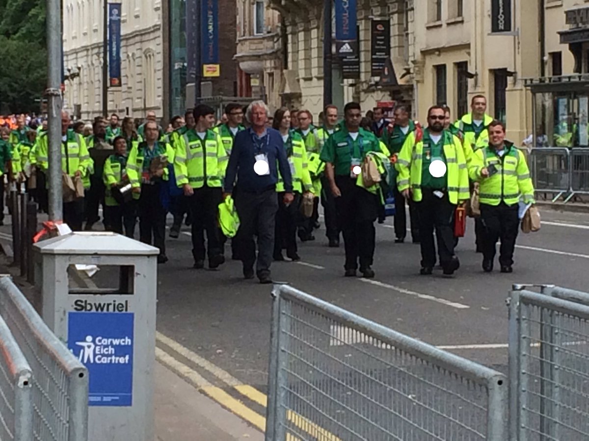 Jacquelyn_1966's tweet photo. #UCL impresssive arrival of our volunteers for the UEFA @ National Stadium of Wales... #proud https://t.co/gMMzIbfNSd