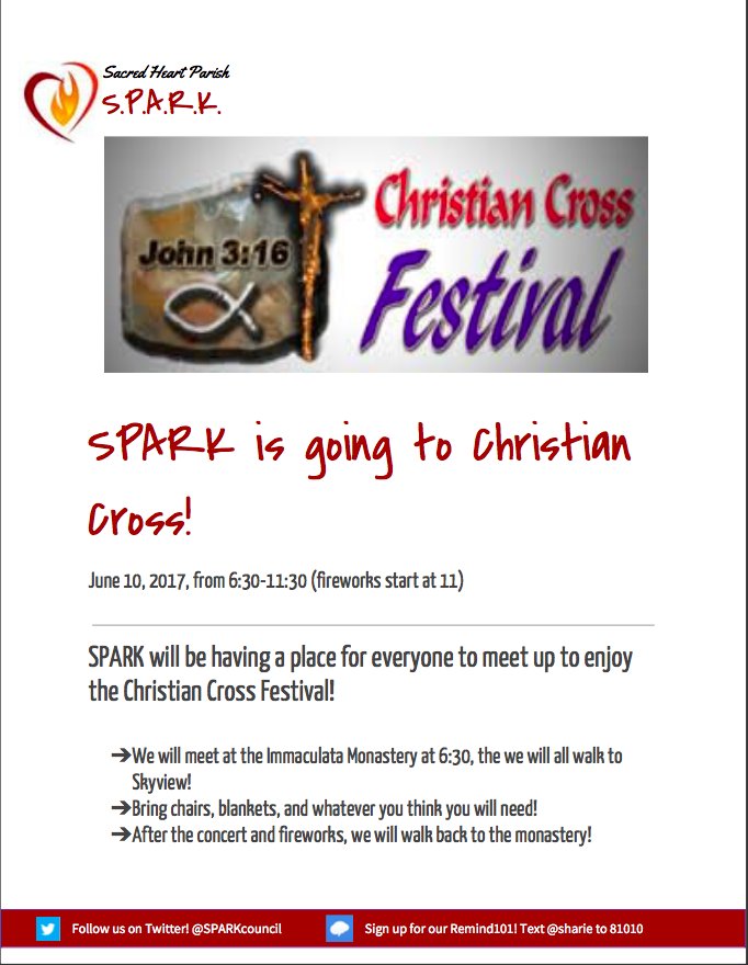 SPARKyouthgroup's tweet photo. Come join SPARK for fun and fellowship at the Christian Cross Festival on June 10! https://t.co/aLHzW27TOh