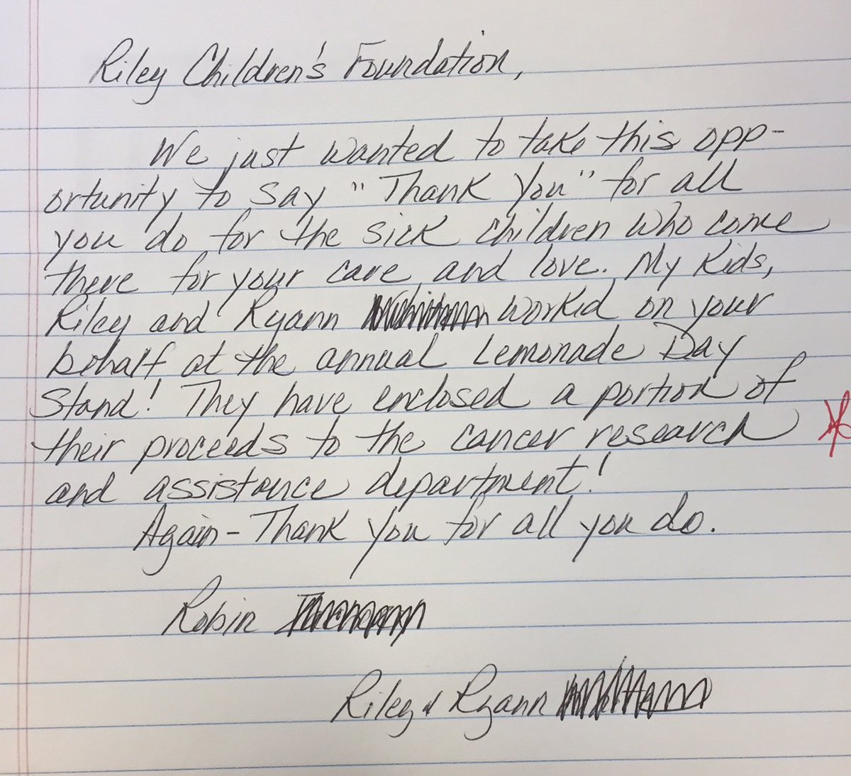 RileyKids's tweet photo. Thanks Riley and Ryann for your @lemonadedayindy donation to our Riley kids. Way to give back and #GiveHope! https://t.co/bmox78rUMf