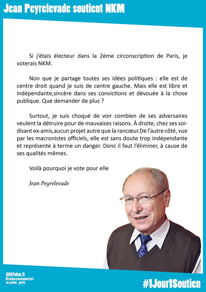 nk_m's tweet photo. Merci à Jean Peyrelevade pour son soutien. L'indépendance a plusieurs vertus, notamment la liberté ! #1Jour1Soutien https://t.co/OWvErQbHiE
