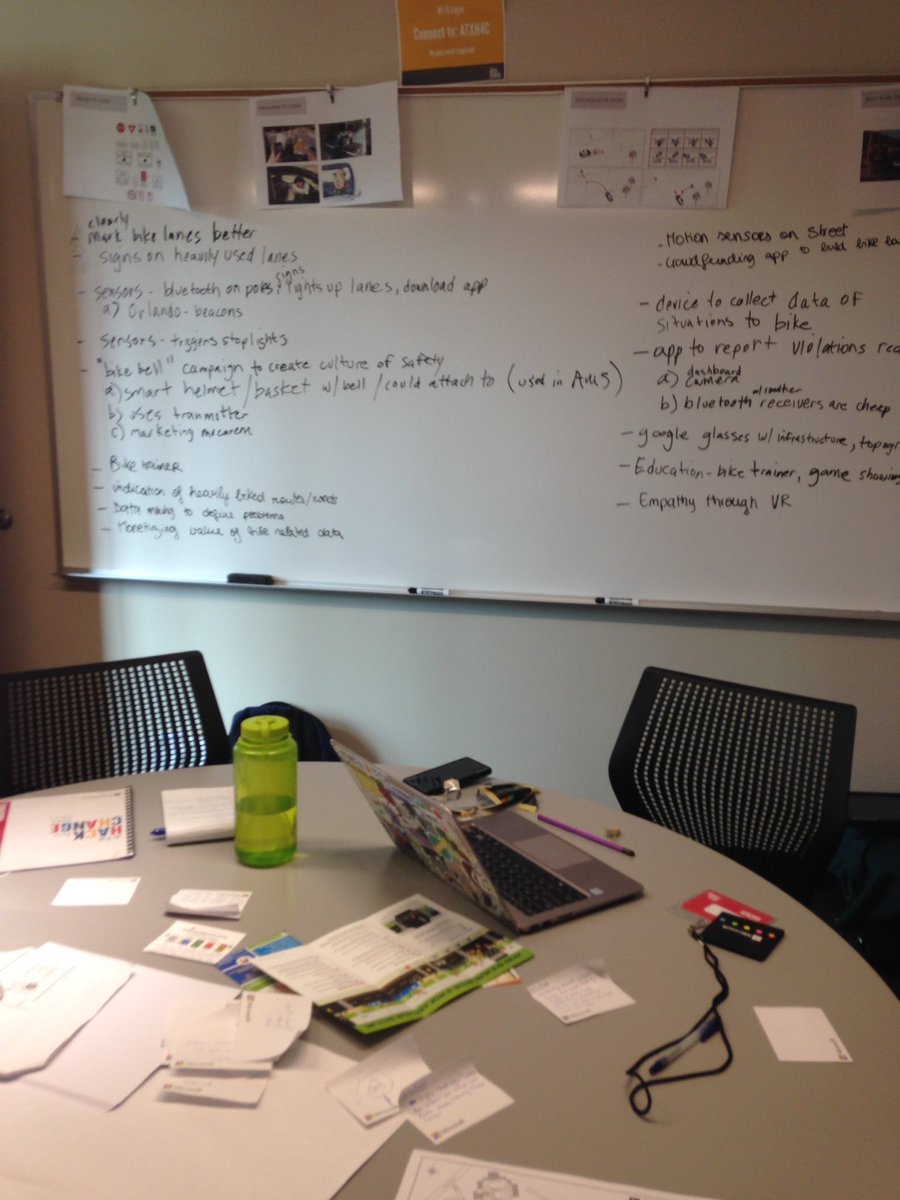 Brainstorming ideas to make biking in Austin safer. Stay tuned for what we can hack together #ATXHack4Change