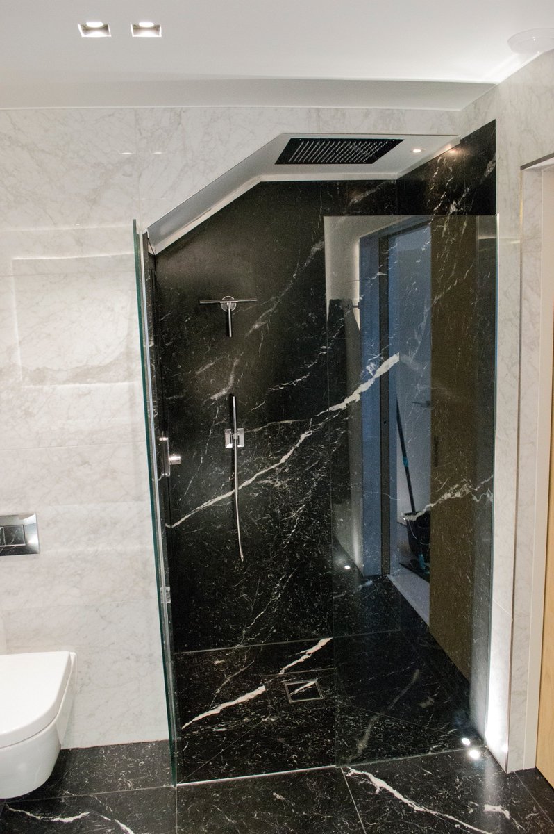 ImperiumStone's tweet photo. Carrara Marble &amp; Nero Marquina Wet Room in Bishop's Stortford https://t.co/e39yYSC36B