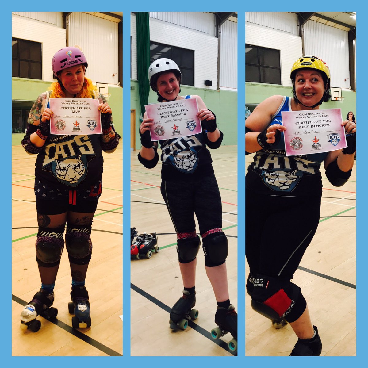 WakeyWheeledCat's tweet photo. MVP, best jammer and best blocker of the day. Well done girls! #knackem https://t.co/4r630EFXKE
