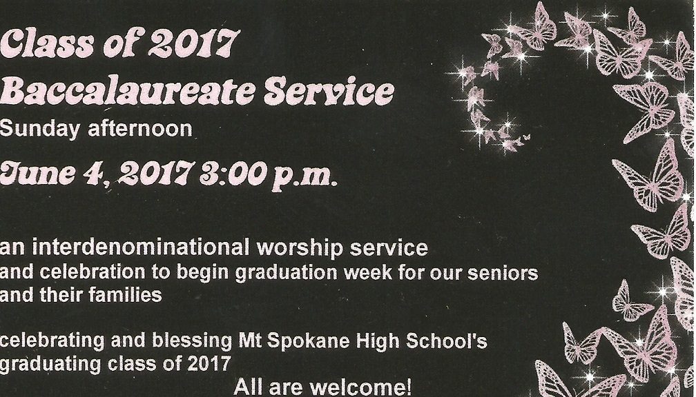 Mt_spokane_san's tweet photo. Sunday is special blessing service for Seniors called Baccalaureate @ Covenant United Methodist Church 3:00 
@MtSpoClassof17  @MtSpokaneHS https://t.co/l9w883Tb1D