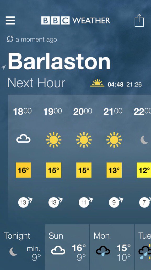 ianbeasley's tweet photo. BBC Weather forecast for Barlaston. Tonight: Clear Sky. Min 9°C. https://t.co/lVGMM0F7iT https://t.co/hgp6vm2lFL