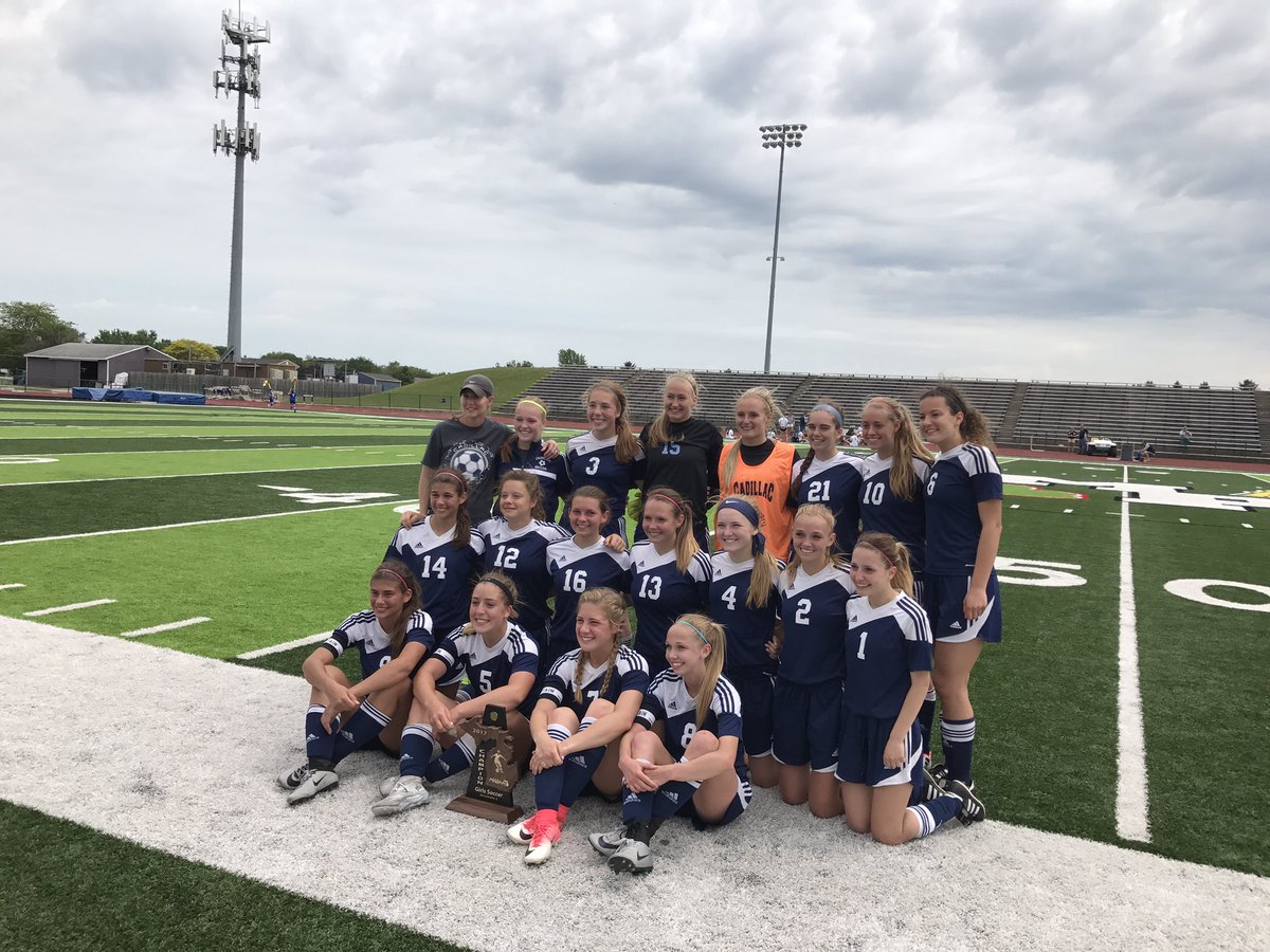 CadillacNews's tweet photo. #Cadillac celebrates its first district title. Vikings advance to regional play Tuesday at Cedar Springs HS. https://t.co/lmUqv1j49E