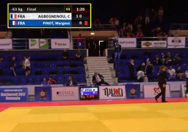 francejudo's tweet photo. En finale de l'European Open de Bucarest, Clarisse AGBEGNENOU s'impose au golden score face à Margaux PINOT !
#JudoBucharest2017 https://t.co/C8YxVInbyg