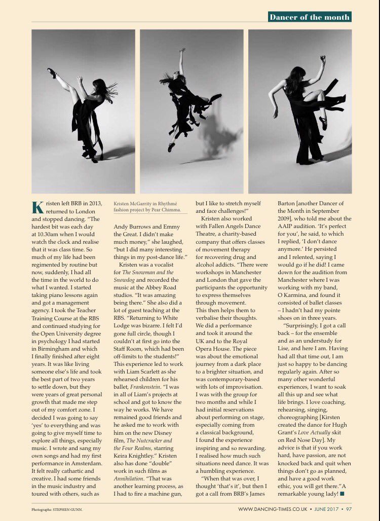 Thank you <a href="/dancingtimes/">Dancing Times</a> for naming me as June 2017's Dancer of the Month! Very honoured! 👇💃🏻