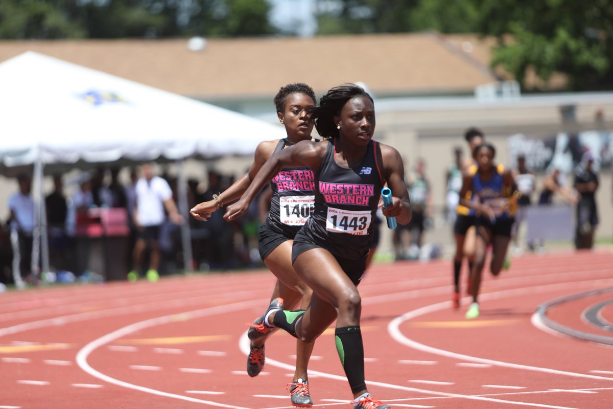 MileSplitDMV's tweet photo. 45.79! @WesternBranchTF Girls take the #6A 4x1 in VA #2 all-time fashion! First time they've run that 'A' team all year 😱 #MileStates https://t.co/lXJINov6I4