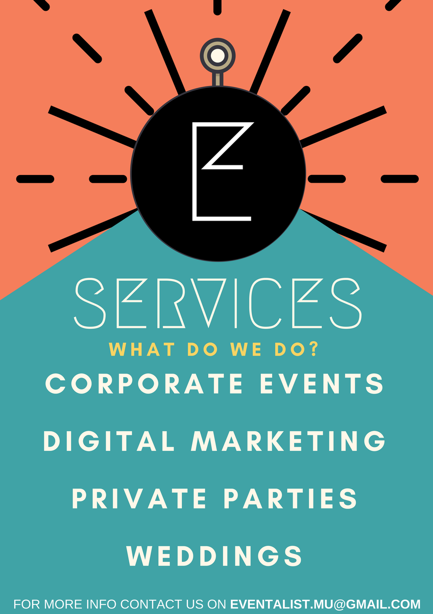 What do we offer as services?   For more info, Send us a mail on Eventalist.mu@gmail.com #eventpromoter #eventplanner #eventalistmu