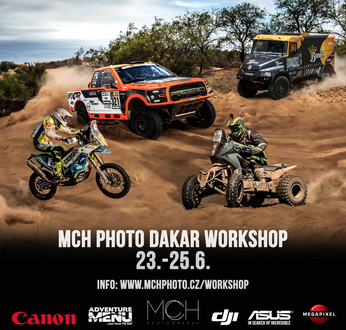 Máme pro Vás naprostou pecku! Přihlašte se na Workshop Rally Dakar ve dnech 23.-25.6.2017. Více informací najdete na mchphoto.cz/workshop