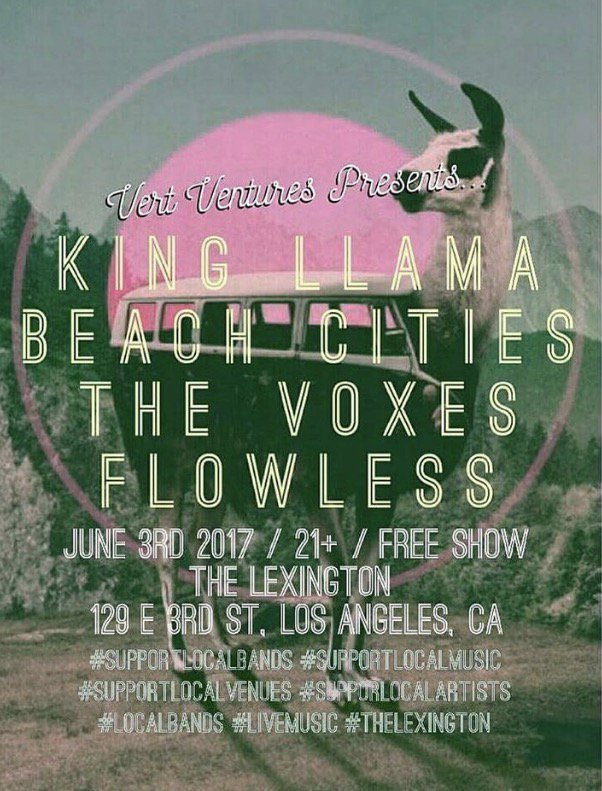 KingllamaMusic's tweet photo. TONIGHT come rock with us at @TheLexingtonBar for a FREE show with some great bands! Sponsored by #VertVentures #supportlocalmusic #music https://t.co/JyxXE82aGu