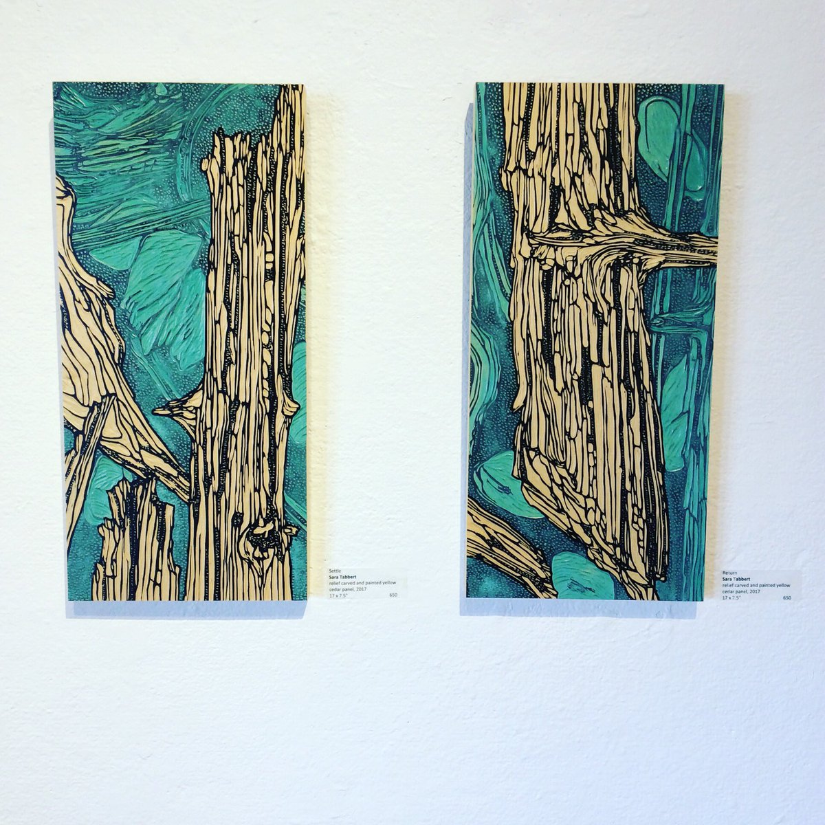 BunnellArts's tweet photo. Relief carved and painted wood panels, Sara Tabbert #alaskaartist https://t.co/s6gW1IZ5sR