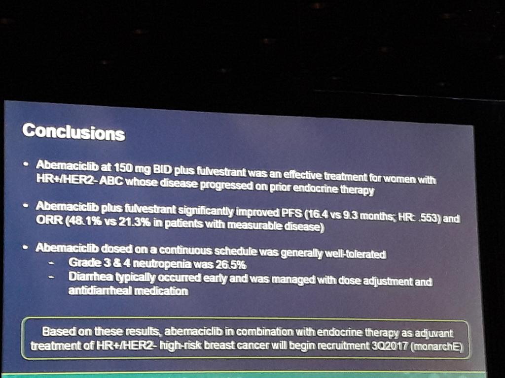 marga_nfk's tweet image. #monarch2. Dr Sledge. Abemaciclib in combinatie met fulvestrant bij pat met uitgezaaide hr+/her2- progressie op endocriene therapie
