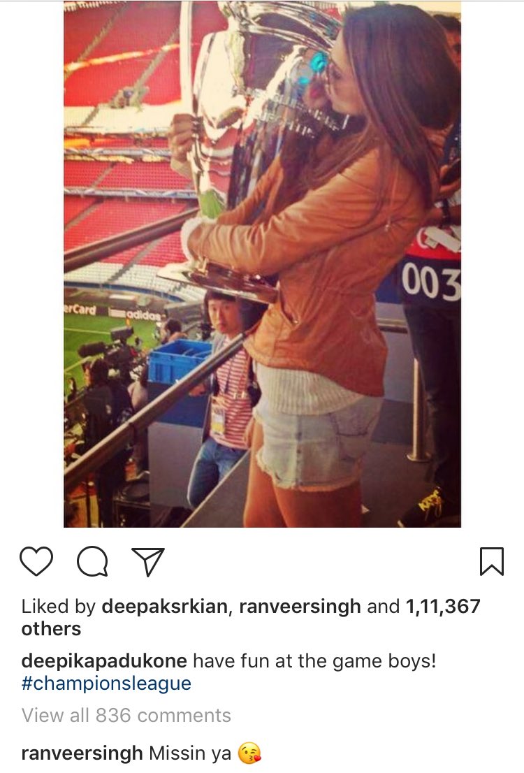 bombaytimes's tweet photo. While @deepikapadukone shared an adorable picture with the cup, @RanveerOfficial is missing her! 😍😘😋 https://t.co/zH6eUOdpwL