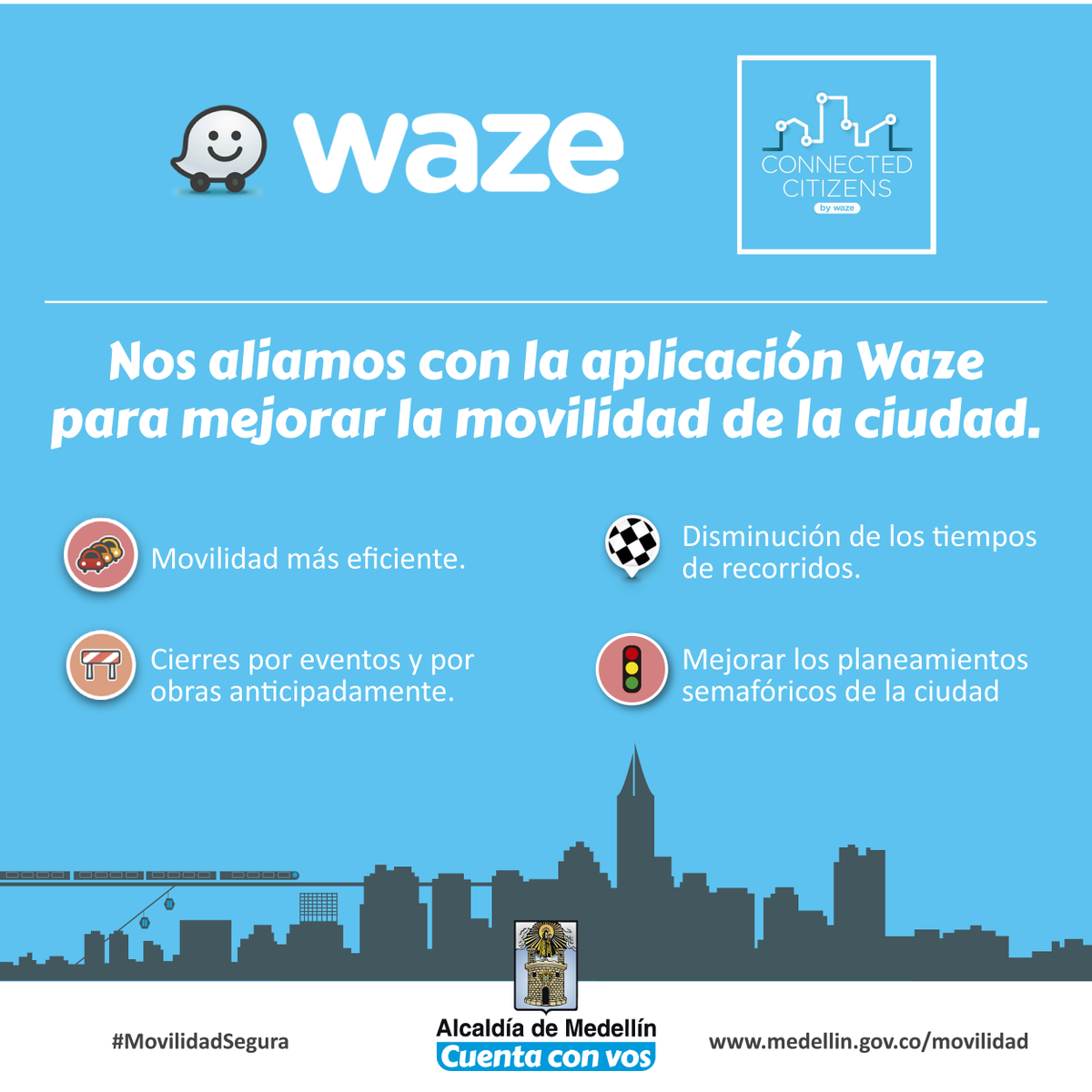 movilidad_med's tweet photo. Con @WazeCo daremos información a los ciudadanos para que tomen decisiones que beneficien sus desplazamientos: https://t.co/x67ZJI6JJu https://t.co/uwXpJW6mTg