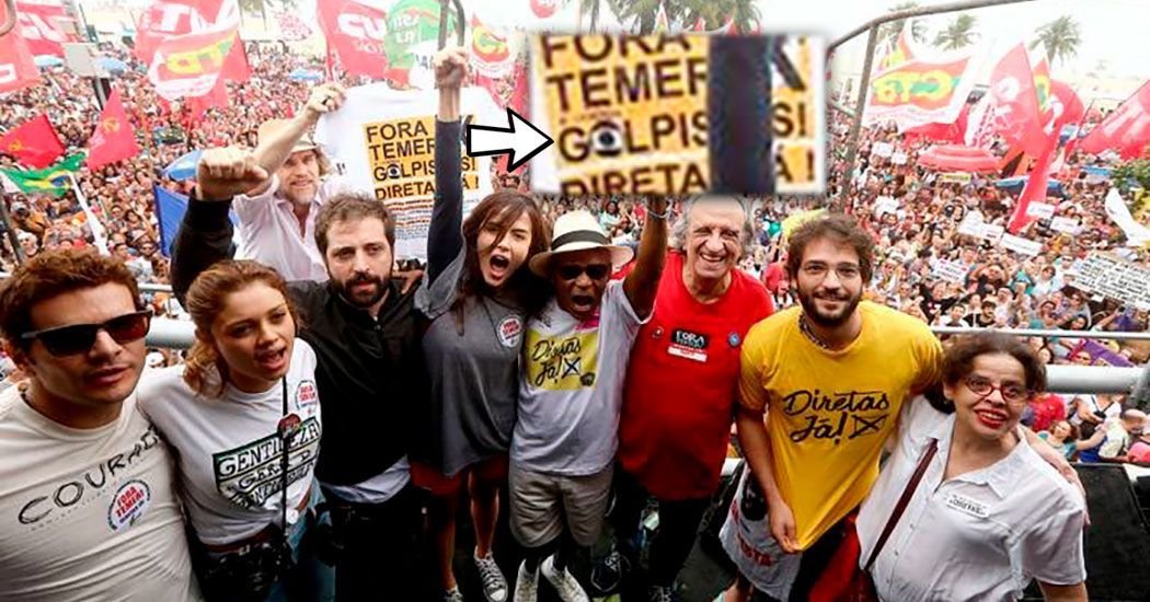 fofurasanimal's tweet photo. Pagos pelo PT: artistas globais tiram foto e ao fundo: "Globo Golpista." https://t.co/PC1C05ip3k #Papuda #LulaNaCadeia #Caldeirão #Pain https://t.co/4octfcckI8