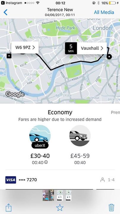 IdiiBhaxx's tweet image. BOYCOTT @Uber - My friend in London just sent this, UBER ramped prices up in hit areas knowing people need to get home #LondonBridge